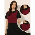thumbnail image 2 of Peter Pan Collar Blouse for Women's Contrast Puff Short Sleeve Summer Top M Wine Red, 2 of 6