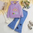 thumbnail image 2 of Gibobby Baby Kids Little Girl 2Pcs Fall Outfits 6 12 24 Months 2T 3T 4T 5T Long Sleeve Floral Print Pullover Tops + Flare Pants Set Toddler Clothes Set(6-7 Years,P), 2 of 4