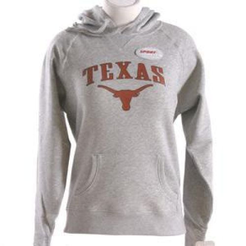 Texas Longhorns Women's Hooded Sweatshirt - Texas Arched Over Longhorns Logo - By Champion - Oxford Heather