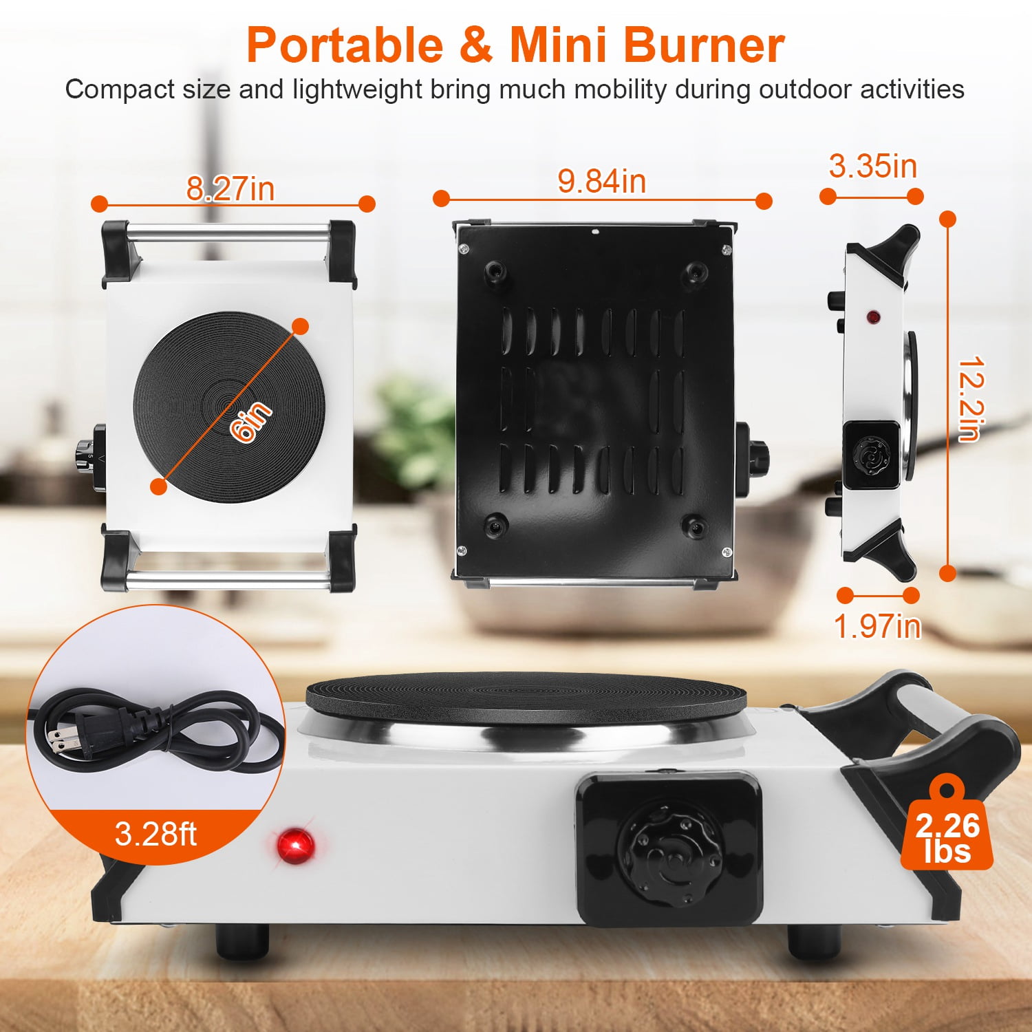 Countertop Electric Single Burner 1000W Portable Heating Hot Plate Stove Kitchen Cooker Stove with Handles 5 Temperature Adjustments Black