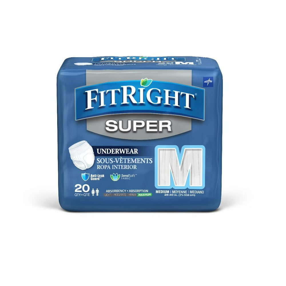 Medline FitRight Super Protective Disposable Underwear, Medium 20 Count