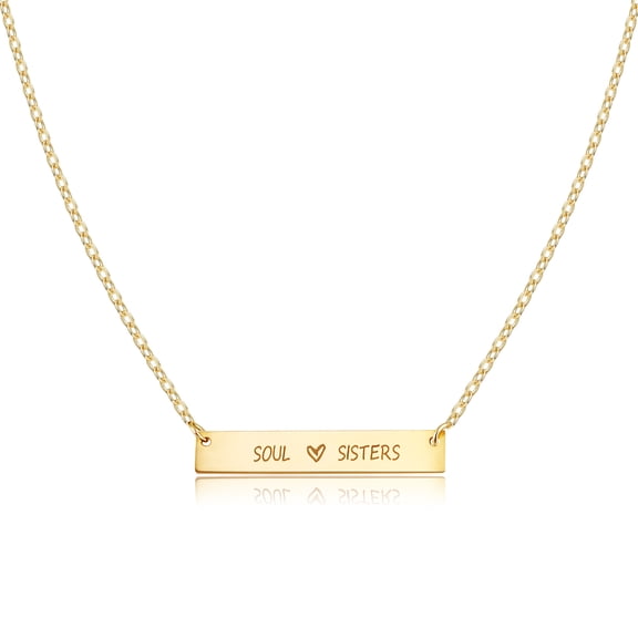 PENLYU Soul Sisters Engraved Bar Necklace for Women, Stainless Steel Heart Pendant, 18K Gold / Rose Gold / Silver Tone Friendship Jewelry Gift for Best Friend