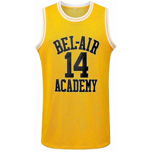 (3X-Large-Yellow)fong version of will smith 14th black, yellow and green basketball suit mesh jersey