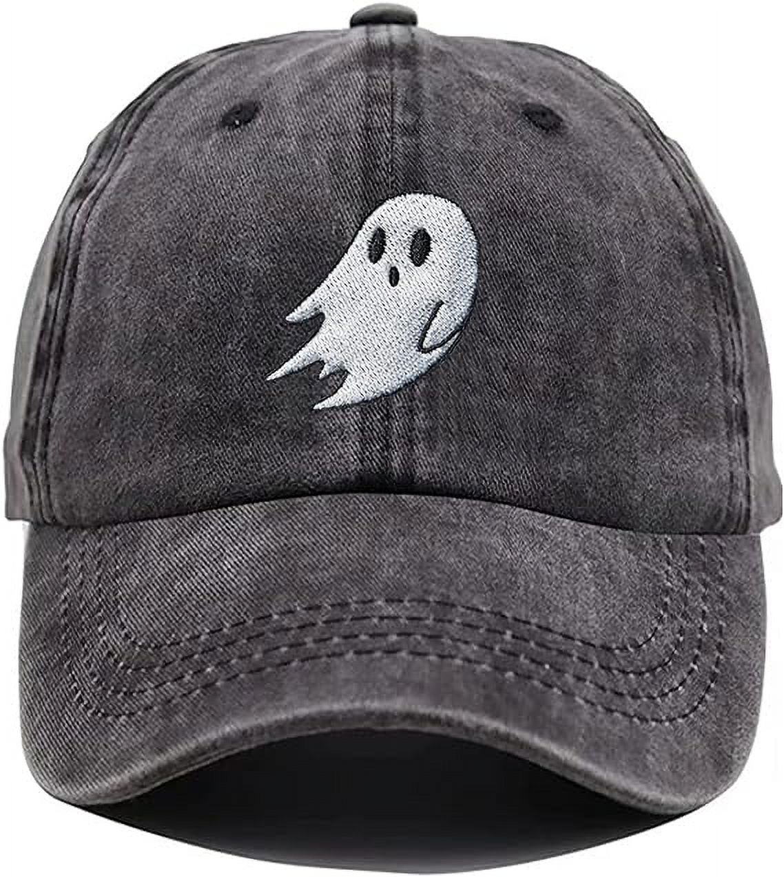 Heucapc Embroidered Halloween Baseball Cap - Vintage Ghost Denim Hat, Adjustable Pumpkin Dad Hat For Men & Women