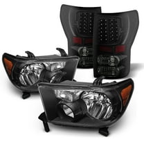 AKKON - Fits 2007-2013 Toyota Tundra Pickup Truck Black Headlights   Blk LED Tail Lamp Brake Lights Pair Left Right Replacement
