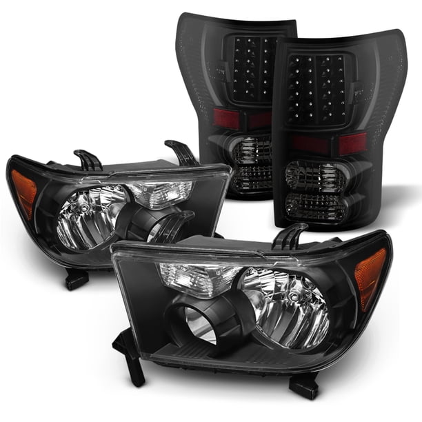 For 2007-2013 Toyota Tundra Black Headlights + Blk LED Tail Brake