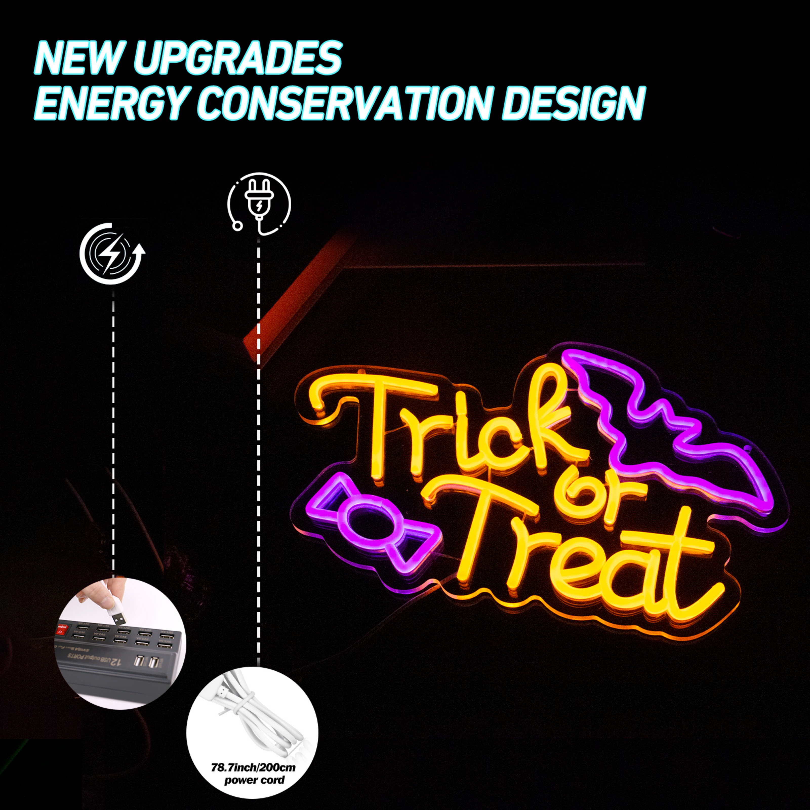 UPONRAY Trick or Treat Neon Signs, 15.3"*9.6" Dimmable & USB-Powered LED Neon Light, Stylish Wall Decor for Halloween Party, Home, Bar, Shop, Haunted House