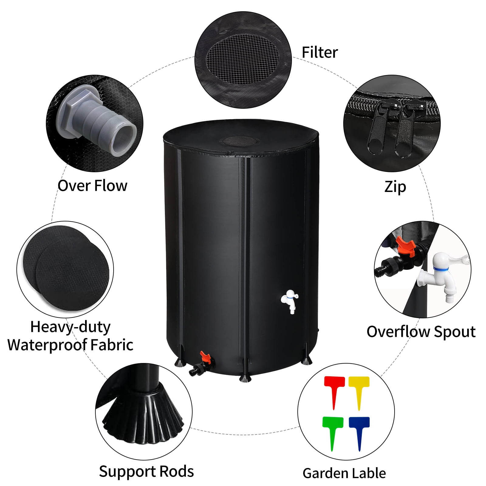 Ktaxon 100 Gallon Collapsible Rain Barrel, Portable Water Storage Tank - Black