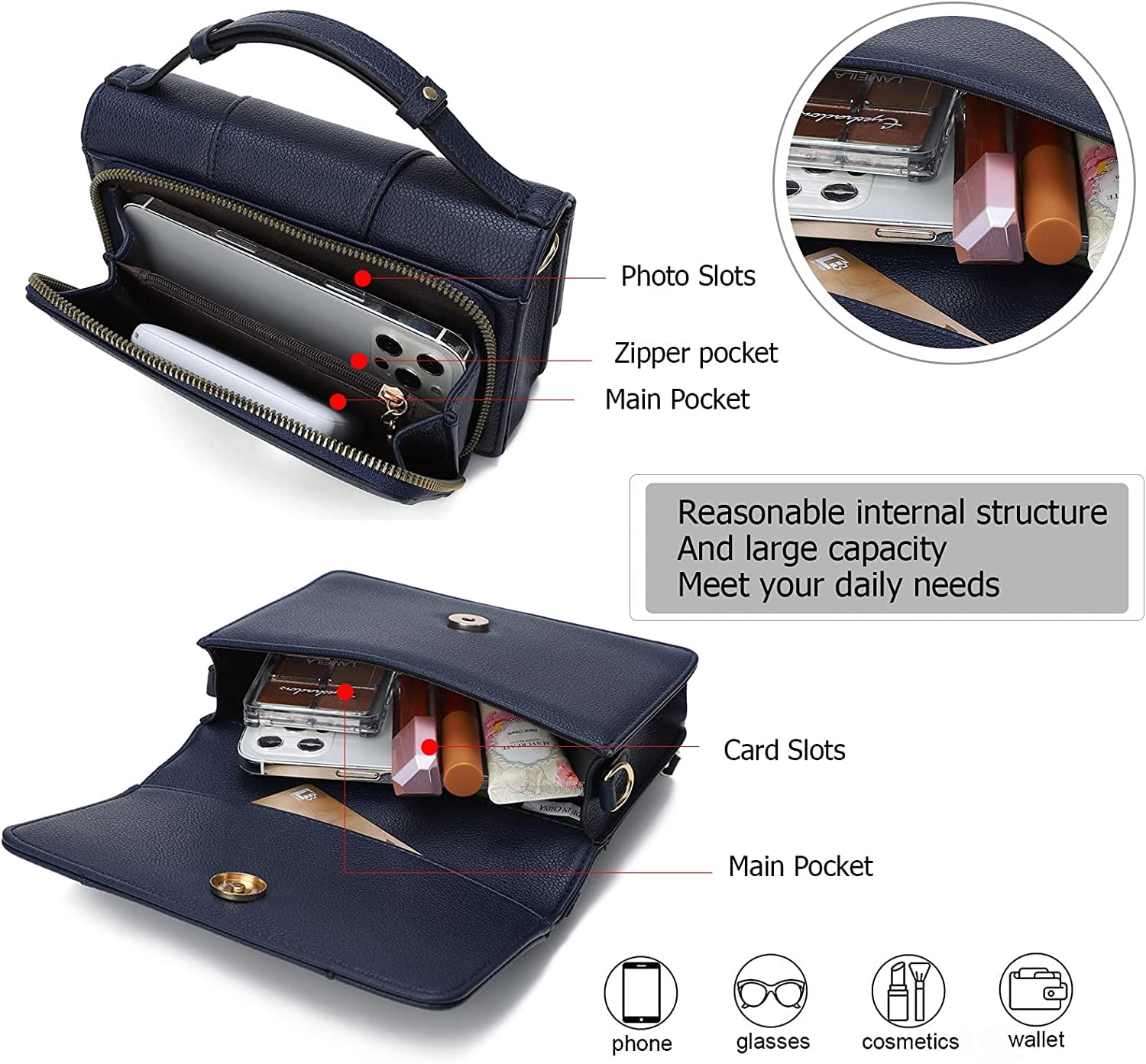 Small Crossbody Handbag for Women, Lightweight Shoulder Messenger Bag Clutch Purse Top Handle Phone Bag