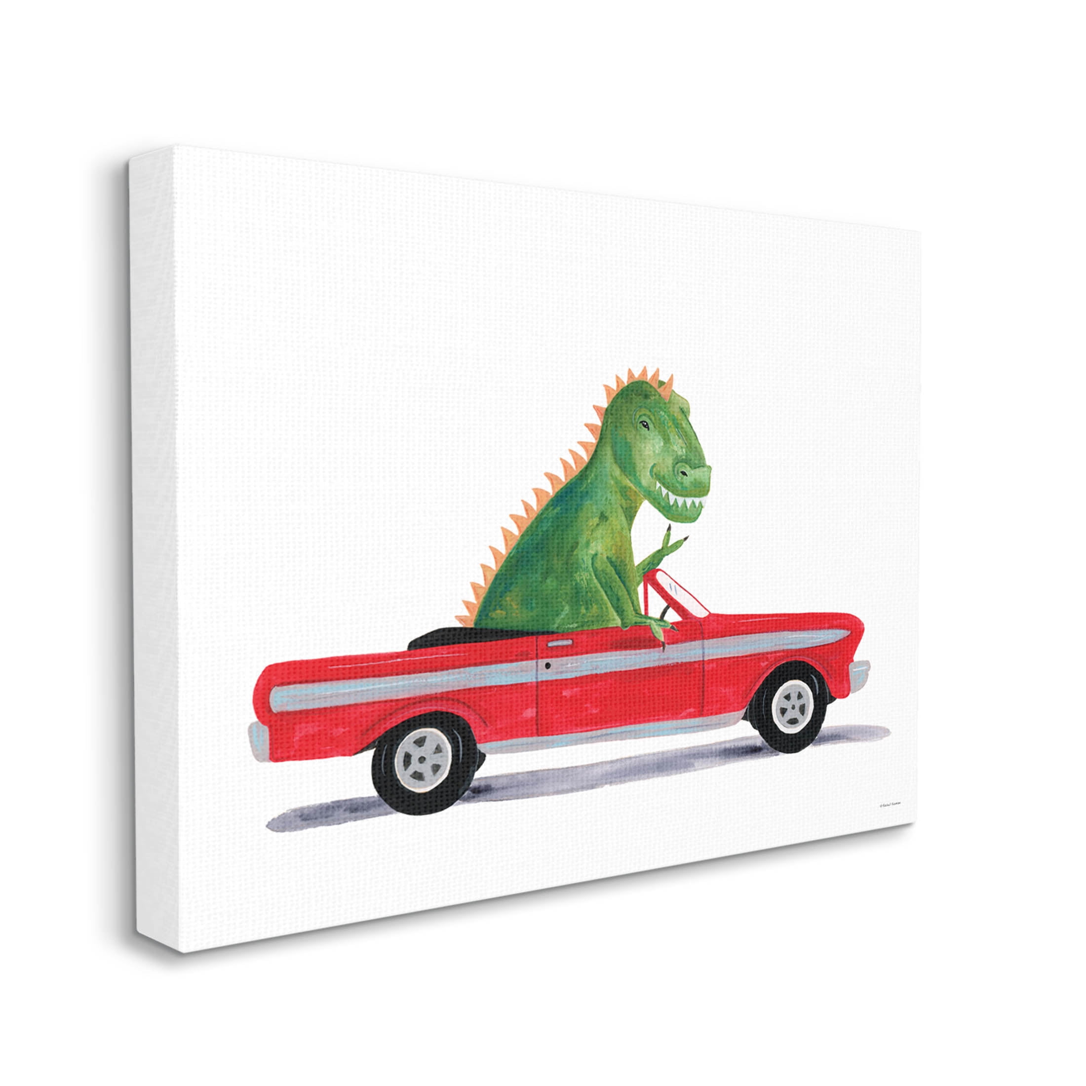 Dinosaur Monster Sports Car Fairy Tales & Fantasy Graphic Art Gallery Wrapped Canvas Print Wall Art