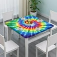 thumbnail image 3 of Rainbow Tie Dye Radial Pattern Square Fitted Tablecloth with Elastic Edge,Square Table Cover,Washable Elastic Table Cover for Home Kitchen Party Decor 36"x36", 3 of 6