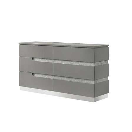 New Classic Furniture Paradox Glam Wood 6-Drawer Dresser in Gray