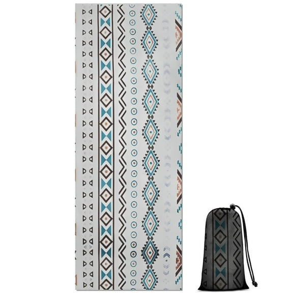 Blue Geometric and Striped Pattern Hot Yoga Mat Towel Non Slip for Hot Yoga - Quick-Drying Yoga Mat Cover with 4 Corner Pockets with Travel Bag - Hot Yoga Towel Non Slip 70"x26"