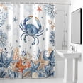 thumbnail image 2 of Oceans Marine Life Shower Curtain, Coastal Orange Blue Crabs Starfish Corals Waterproof Shower Curtain Set with 12 Hooks Lightweight Bath Curtains Fabric Bathroom Decor 72x84 Inches, 2 of 9