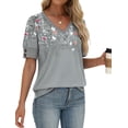 thumbnail image 4 of WIHOLL Womens Tops Vneck Puff Sleeve Buttons Summer Ladies Shirts Plus Size Blouses Dressy Casual Spring Outfits, 4 of 11