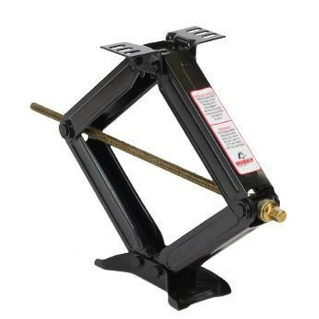 Husky Towing Leveling Jack 88121 Use To Stabilize RV Frame; Manual; Square Support Brackets; 5000 Pound Weight Capacity; Scissor Type; Black Powder Coated; Set Of 2; With Crank Handle