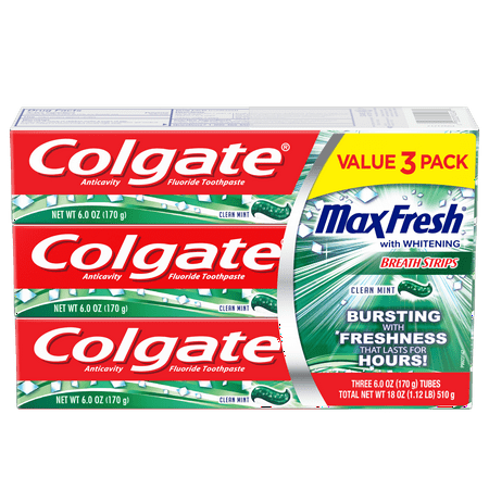 Colgate Max Fresh Toothpaste with Breath Strips, Clean Mint - 6.0 oz (3