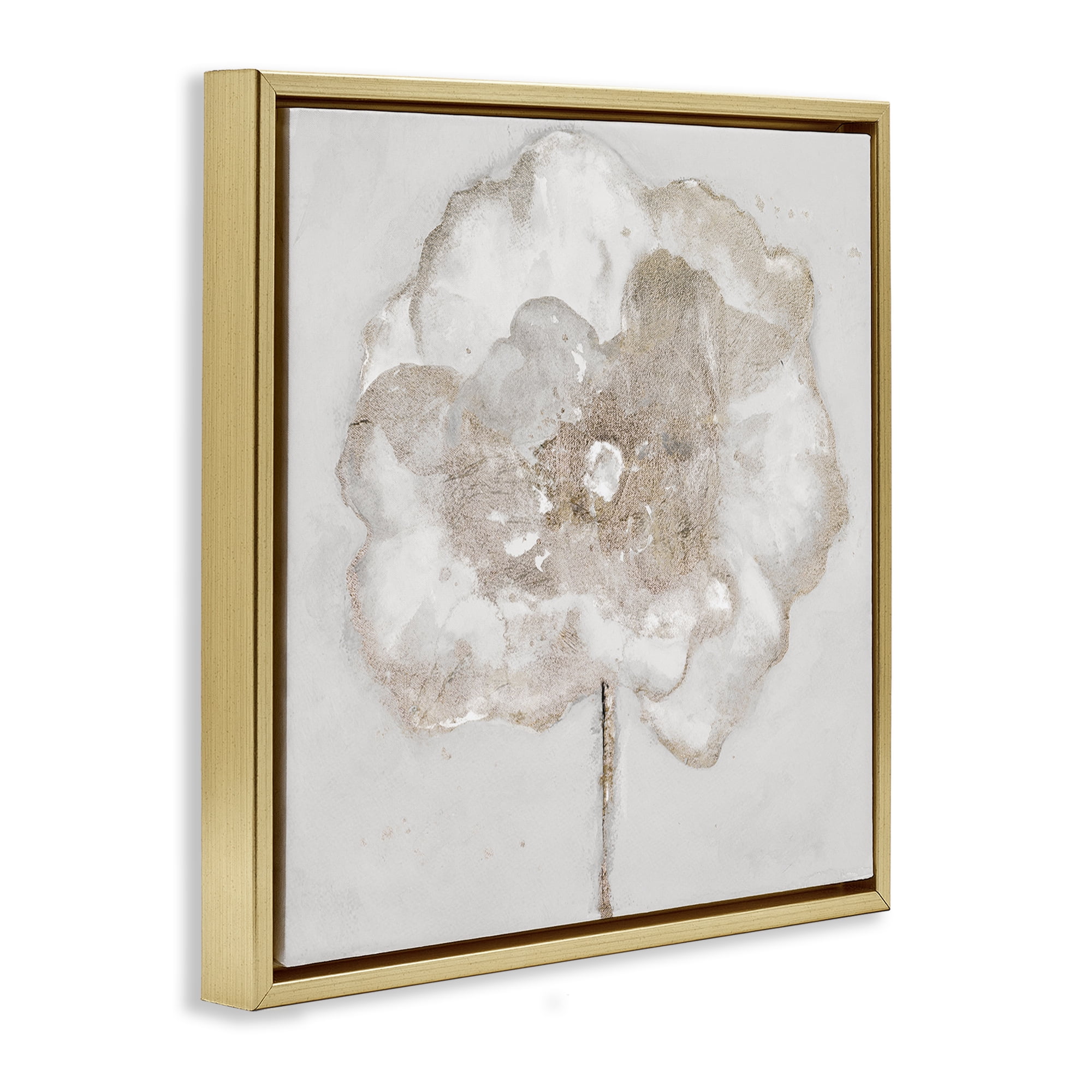 Stupell Industries Gilded Flower Blossoms Botanical & Floral Painting Gold Floater Framed Art Print Wall Art, 18 x 18