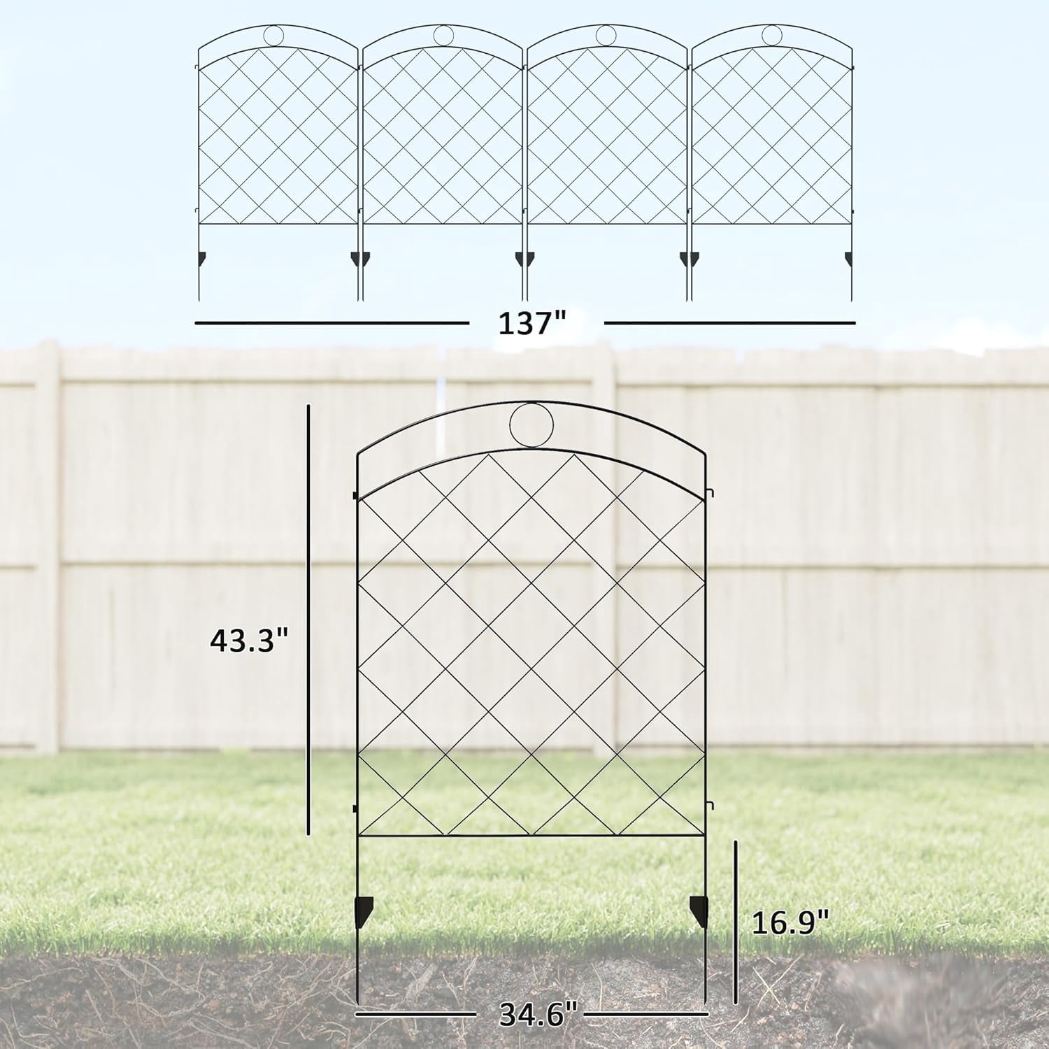 ZJTER Garden Fence, 4 Pack Steel Fence Panels, 11.5' L x 43" H, Rust-Resistant Decorative Border Flower Edging for Yard, Landscape, Patio, Outdoor Decor, Curved Rings