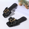 thumbnail image 6 of Samdudou Womens Sandals Open Toe Flat Slides Elegant Silky Bowknot Slip On Square Design with Metallic Hardware Detail Casual Summer Beach Vacation Dressy Mules, 6 of 9