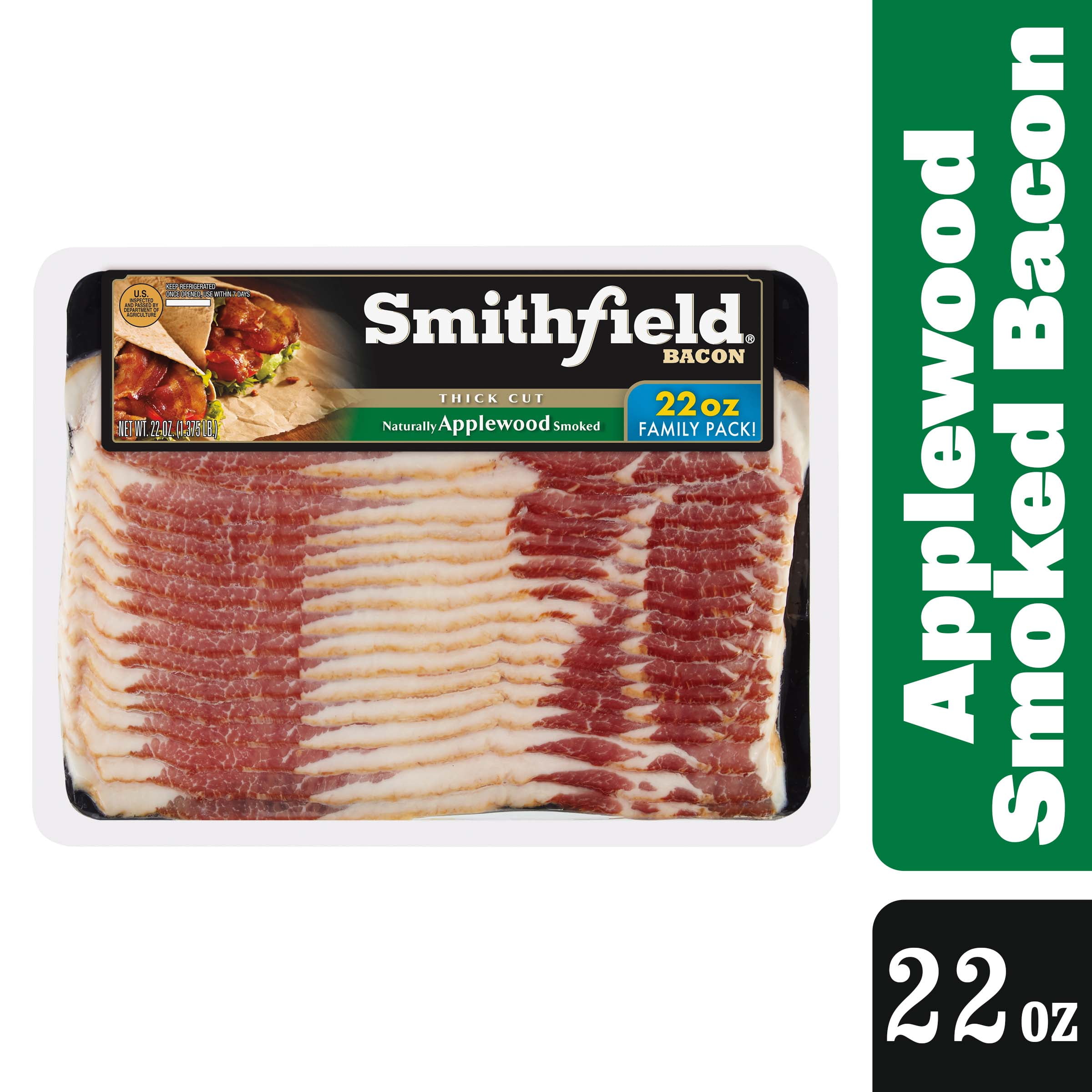 Smithfield Applewood Smoked Thick Cut Bacon, 22 oz - Walmart.com