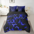 thumbnail image 2 of Manfei Geometric Hexagon 7-Piece Twin Bedding Sets,Minimalist Geometric Honeycomb Bedding Comforter Set,Blue Black Sheet Sets For Boys Boys,Super Cozy Room Decor Reversible, 2 of 8