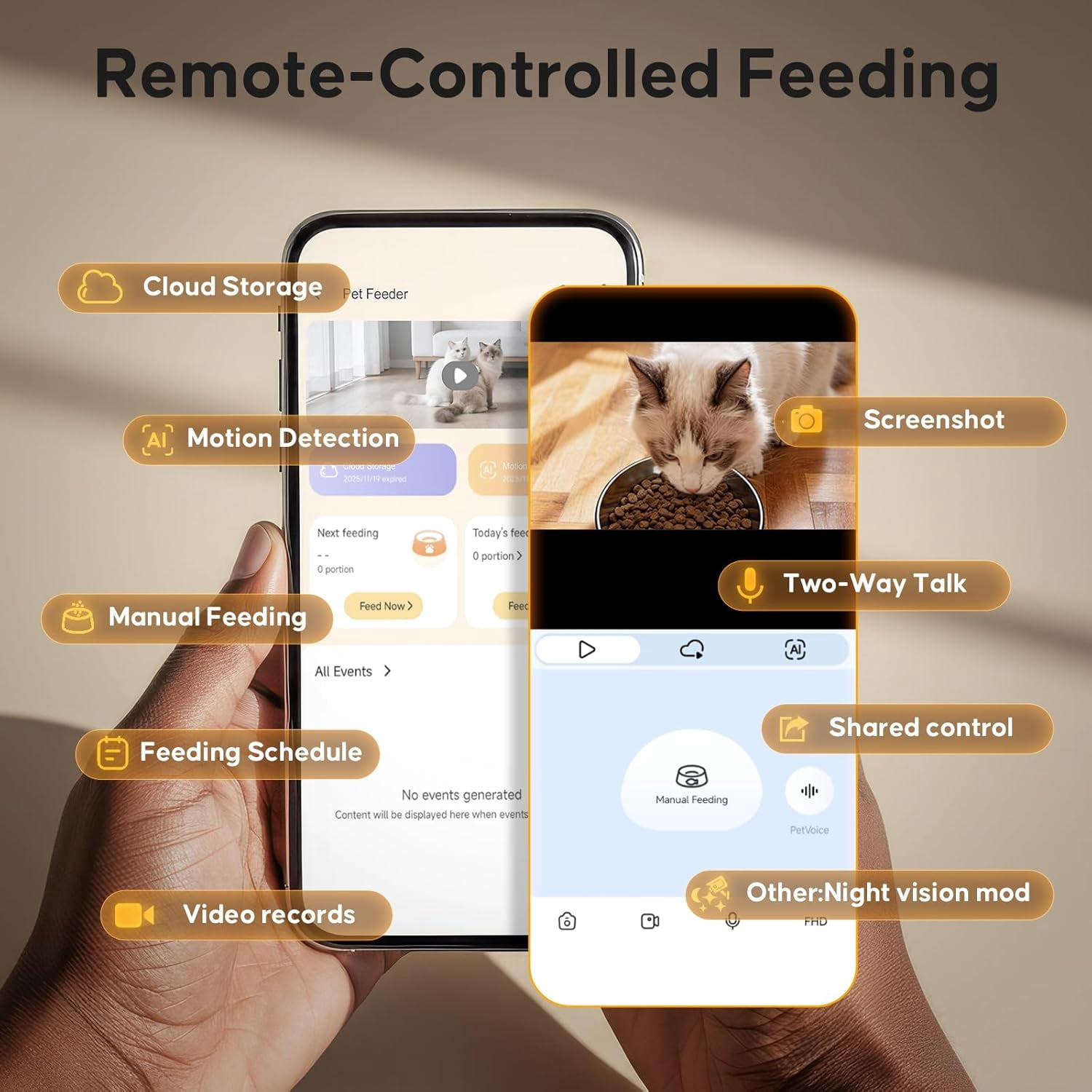 Automatic Cat Feeder with Camera WiFi App Control 1080P HD Video Two-Way Audio 4.2L Food Dispenser for Indoor Cats White