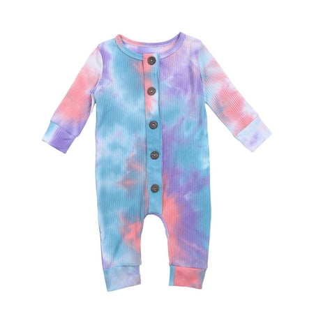 

Bowanadacles Baby Girls Boys Romper Jumpsuit Tie Dye Bodysuit Pajamas Outfits