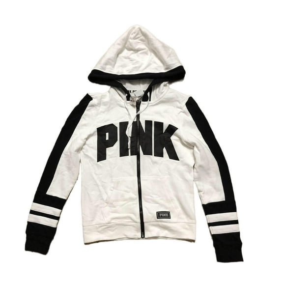 Victoria's Secret Pink Colorblock Perfect Full Zip Hoodie Sweatshirt White Black Size Small NWT