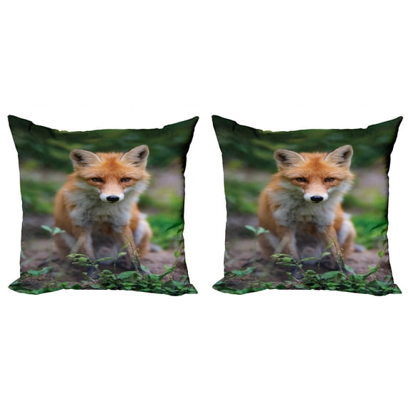 Ambesonne Fox Throw Pillow Cover 2 Pack, Young Coyote Photo, 16", Ginger Multicolor