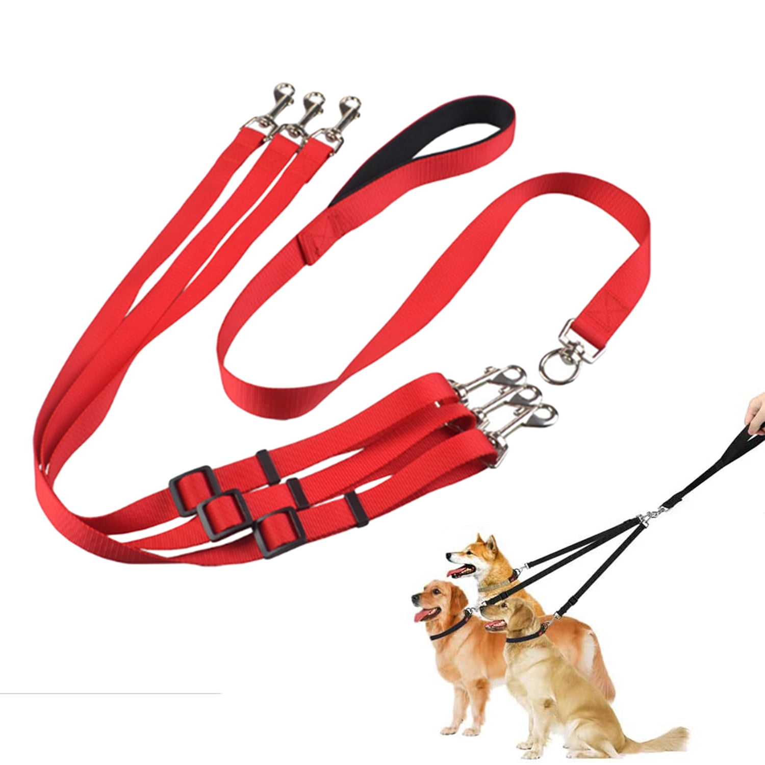 Nylon Coupler 3 Way Dog Leash No-Tangle Triple Pet Leash Fit For Walking Dogs 