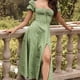 thumbnail image 3 of Vestido Largo Vestidos de playa para mujer Elegante Floral Cuello cuadrado Split Boho Vestido (Verde L) Ygjytge para Mujer Verde T L, 3 of 7