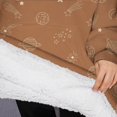 thumbnail image 3 of Oversized Wearable Blanket Hoodie,Brown Planet Moon Star Pattern Sherpa Blanket Hoodie with Super Pockets,Super Warm Fuzzy Pullover for Women & Men, 3 of 6