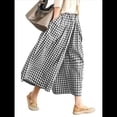thumbnail image 1 of Pantalones Palazzo de Algodón A Cuadros para Mujer, Cintura Elástica, con Bolsillos, para Verano Negro M, 1 of 8