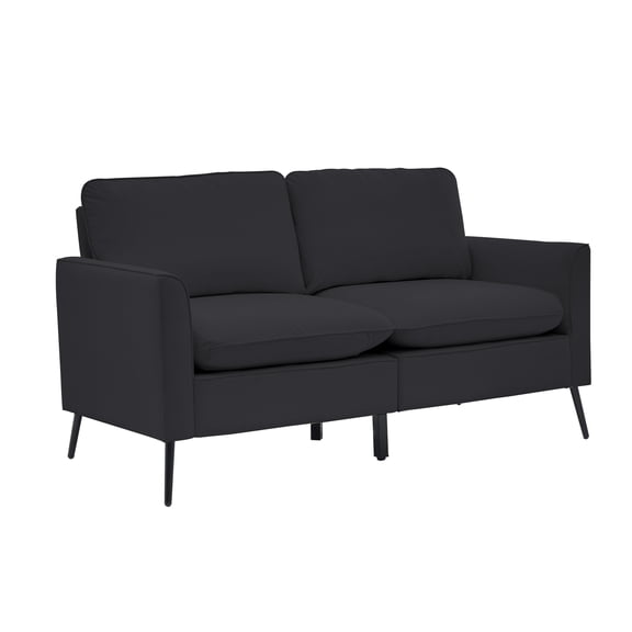 Xukmct Upholstered Loveseat Sofa with Metal Frame, 2 Seater Faux Leather Sofa Couch for Living Room, Bedroom, Office, Black