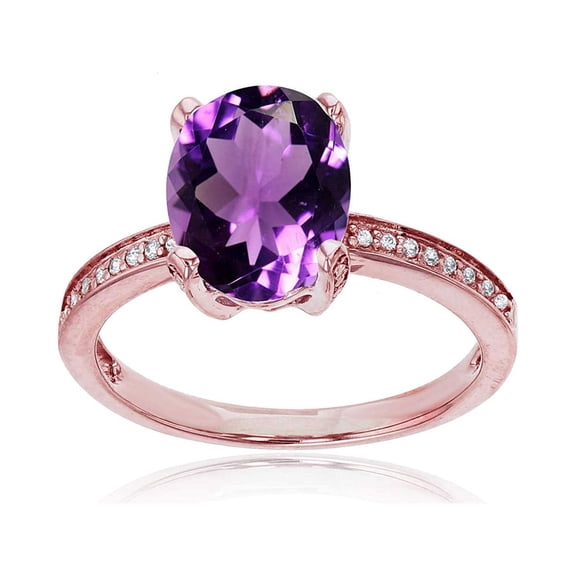 Decadence 10K Rose Gold 0.08 CTTW Round Diamond Channel Set & 10x8 Oval Gemstone Engagement Ring