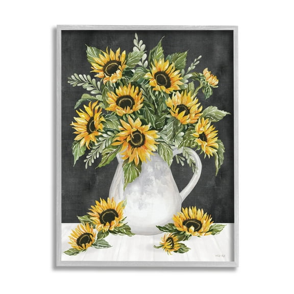 Stupell Industries Country Sunflowers Vase Blossom Petals Graphic Art Gray Framed Art Print Wall Art, Design by Cindy Jacobs