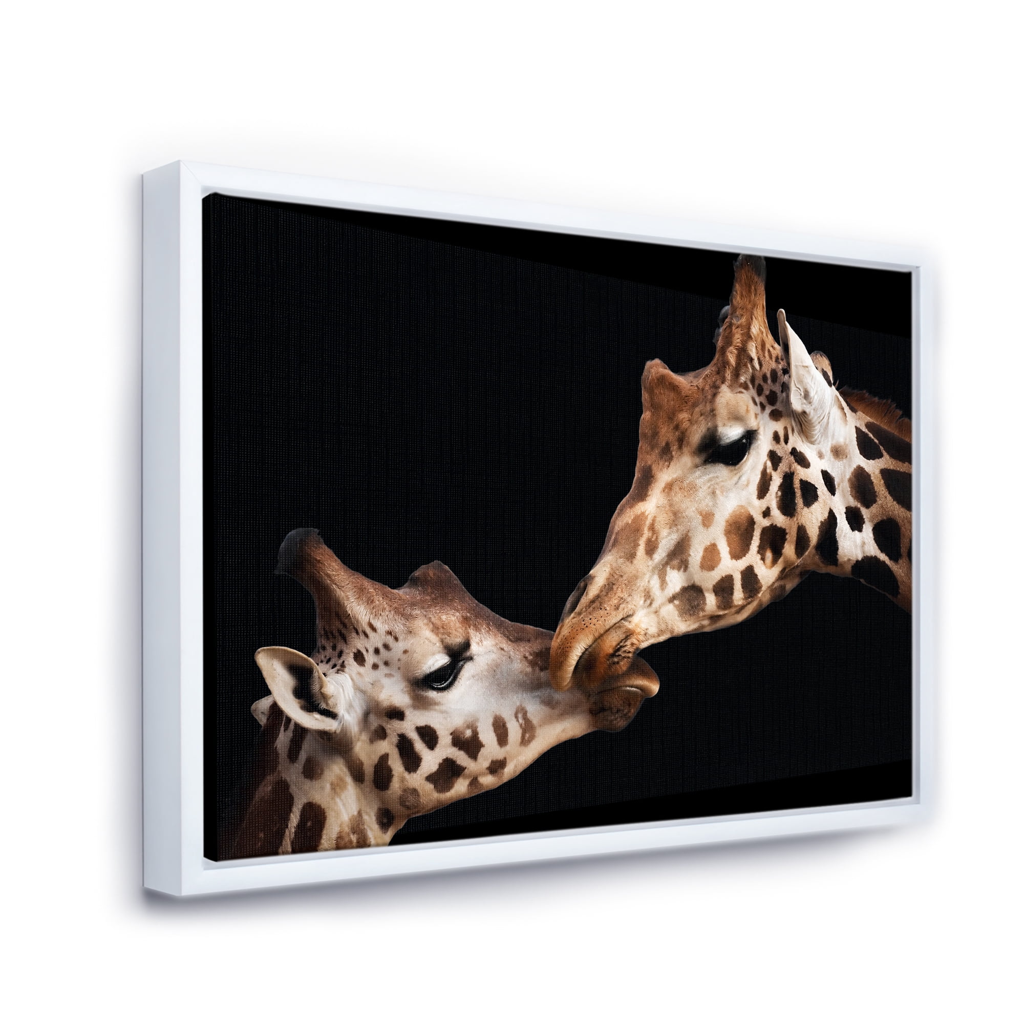 Designart 'Close UP Of Two Giraffes Kissing II' Farmhouse Framed Canvas Wall Art Print