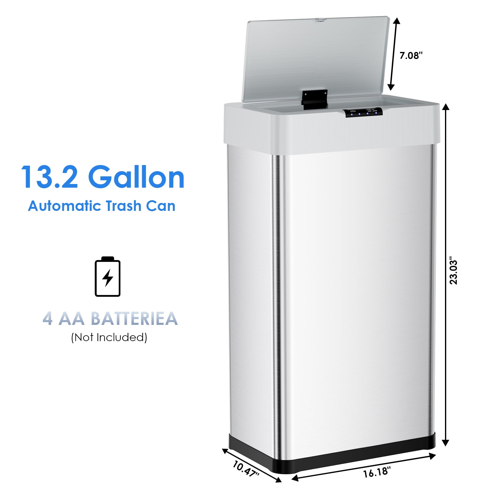 Pirecart 13.2 Gallon Automatic Trash Can with Lid, Touchless Motion Sensor Garbage Can Stainless Steel, Silver