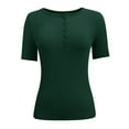 thumbnail image 5 of Women's Summer Short Sleeve Ribbed Knit Top Slim Fit Button Down Casual Tee Comfortable Stylish Blouse for Daily Wear, 5 of 6