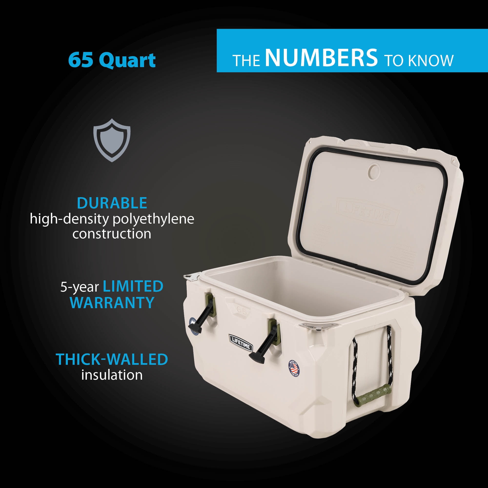 Lifetime 65 qt Bear-Resistant Camping Cooler, Premium High Performance, Ice Retention, Hard Cooler, 75 Can Capacity, Pumice and Green (91131)