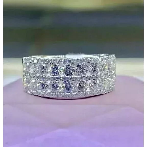 2Ct Round Cut Real Moissanite Men's Channel Set Anniversary Band Ring 14K White Gold Plated