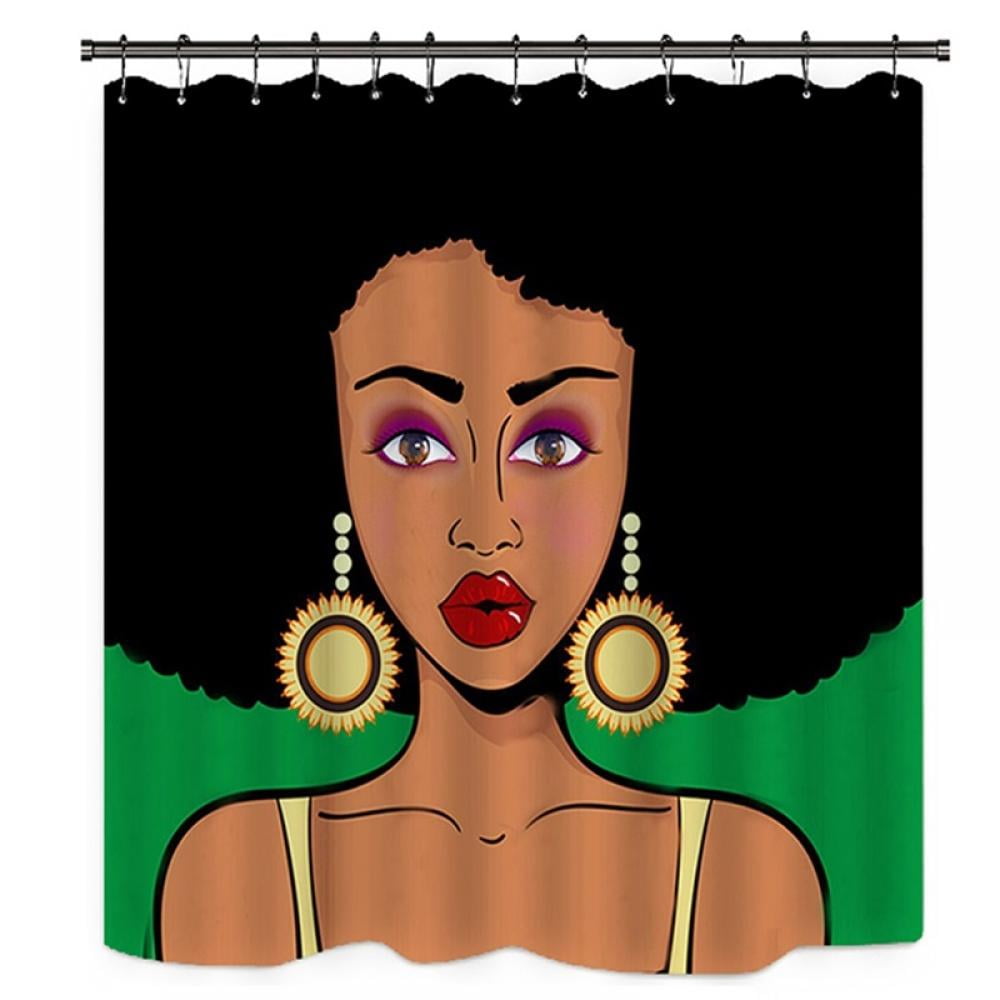 Black Woman Shower Curtain for Bathroom, African American Afro Black