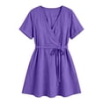 thumbnail image 4 of Bxsruta Womens Summer Dress Casual Short Sleeve V Neck Wrap Mini Dress for Vacation Beach, 4 of 7