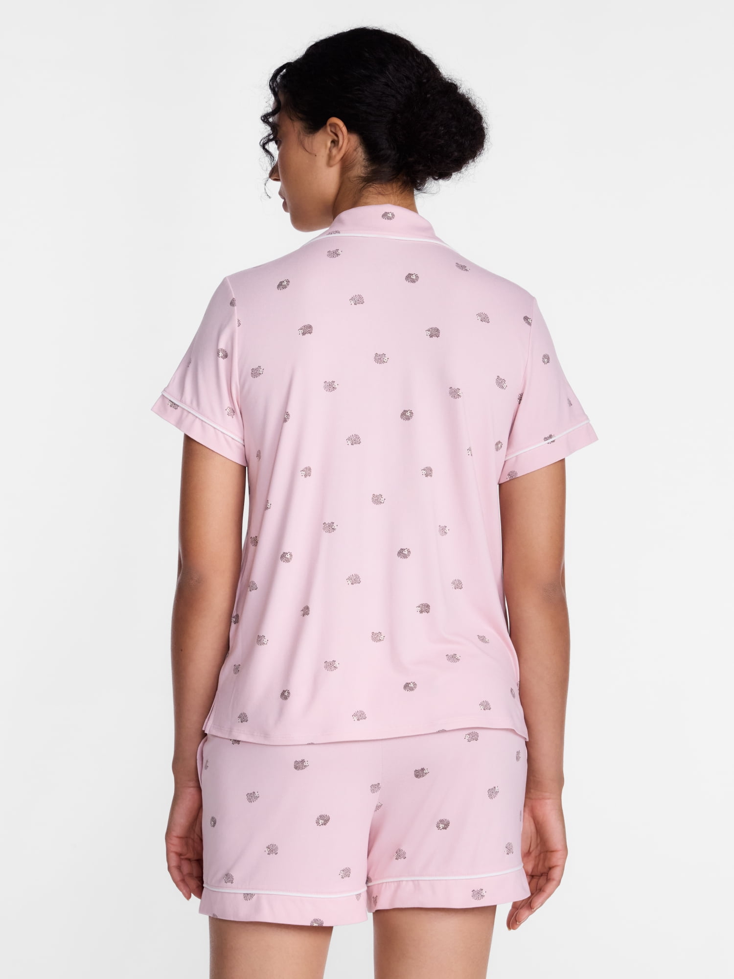 Joyspun Women’s Dreamy Soft Collection Notch Collar Knit Top and Boxer Shorts, 2-Piece Pajama Set, Sizes XS-3X