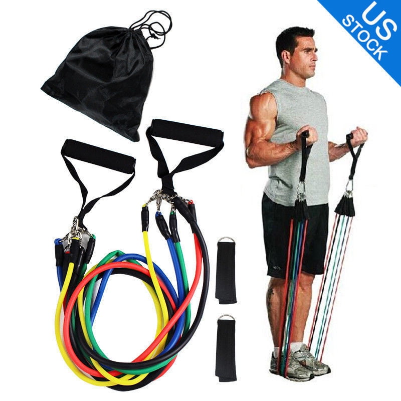 11 Piece Resistance Bands Set Heavy Workout Exercise Yoga Crossfit Fitness Tubes 