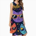thumbnail image 2 of Colorful Cat Faces With Sunglasses Pattern Spring Summer Dresses For Women Fashion Dress Casual Sleeveless Loose Sundress With Pockets, 2 of 4