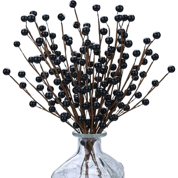 NAMZI 12 Pack Artificial Black Berry Stems 14" Fake Holly Berry Picks for Christmas Tree Vase DIY Wreath Crafts Home Decor