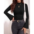 thumbnail image 4 of PRETTYGARDEN Womens Long Sleeve Shirts Fall Bell Sleeve Mock Turtleneck Ribbed Going Out Tops Casual Ruched Y2K Clothes, 4 of 8