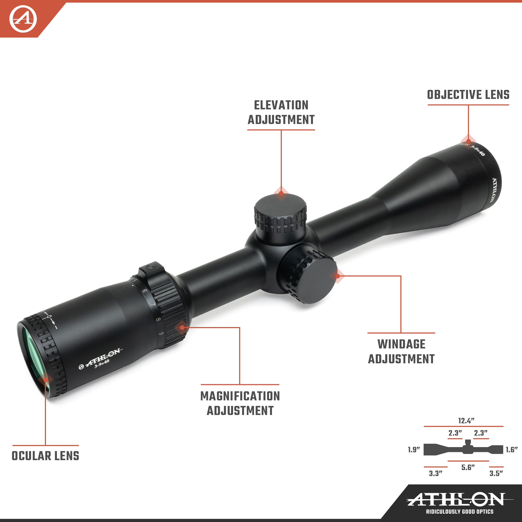 "Athlon Optics Neos Riflescope 3-9x40 SFP 1"" Tube BDC Rimfire Reticle"